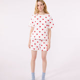 Petit Bateau - Katoenen Damespyjama met Hartjesprint - Wit/Rood