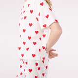 Petit Bateau - Katoenen Damespyjama met Hartjesprint - Wit/Rood