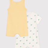 Petit Bateau - Set van 2 korte katoenen kruippakjes - Kikker