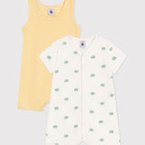 Petit Bateau - Set van 2 korte katoenen kruippakjes - Kikker