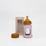 Hevea fles met brede hals 150ml met sleeve - Powder Pink
